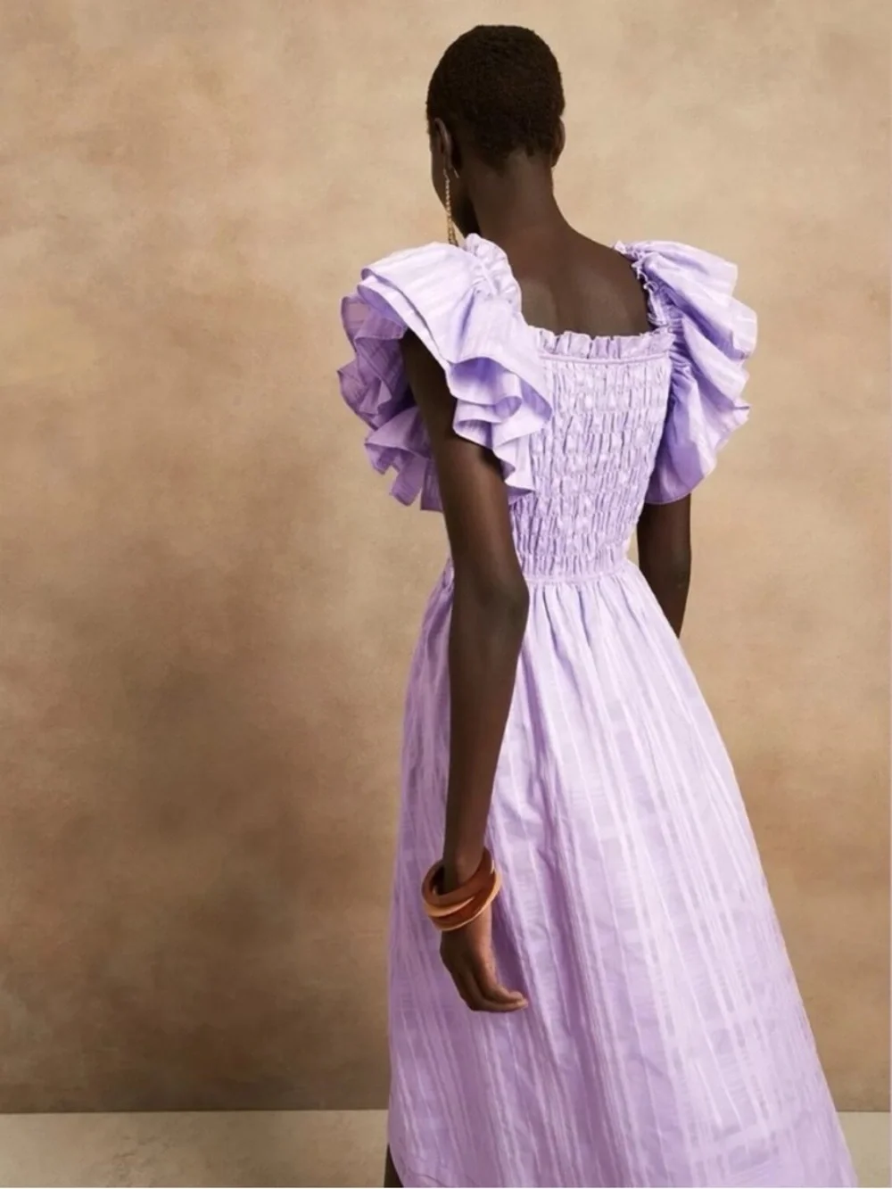 Banana Republic Smocked Ruffle Midi Dress - Lavender - M - Picture 2 of 10